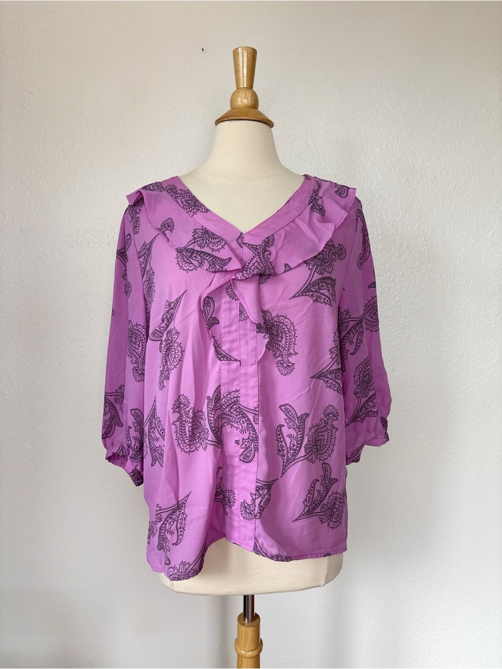 Liz Claiborne Lavender Paisley Ruffle-Trim Blouse